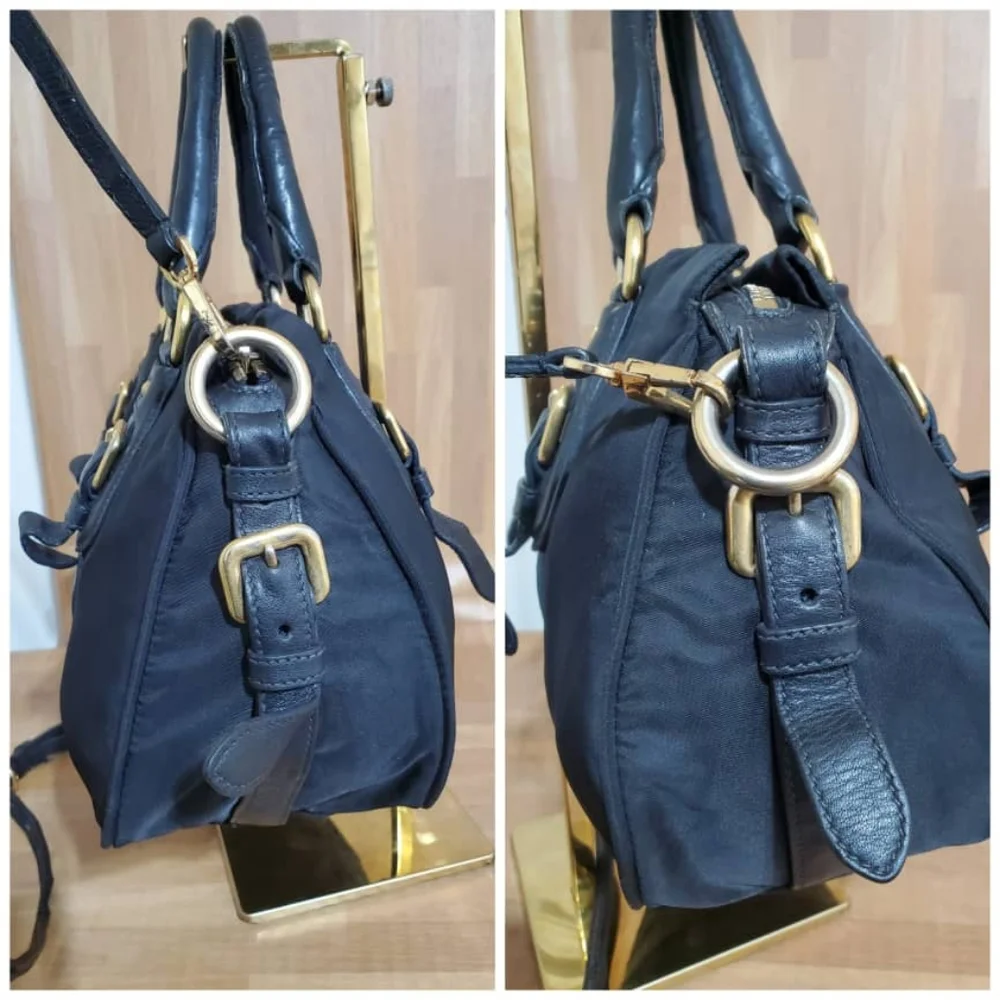 Authentic Prada Convertible Satchel Tessuto & Leather Bag